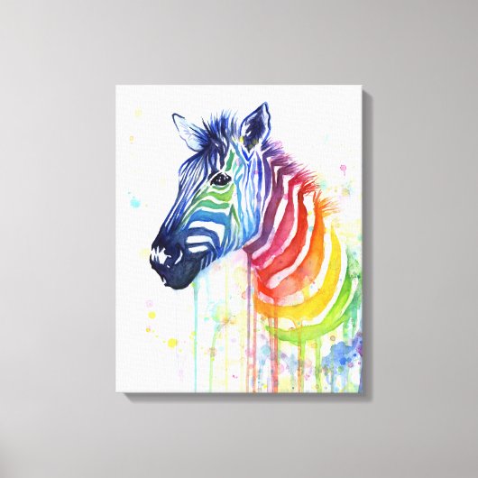 Zebra Waterverf Rainbow Art Schilderij Canvas Prin (Voorkant)