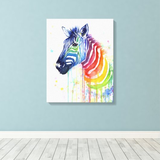 Zebra Waterverf Rainbow Art Schilderij Canvas Prin (Insitu (Houten vloer))