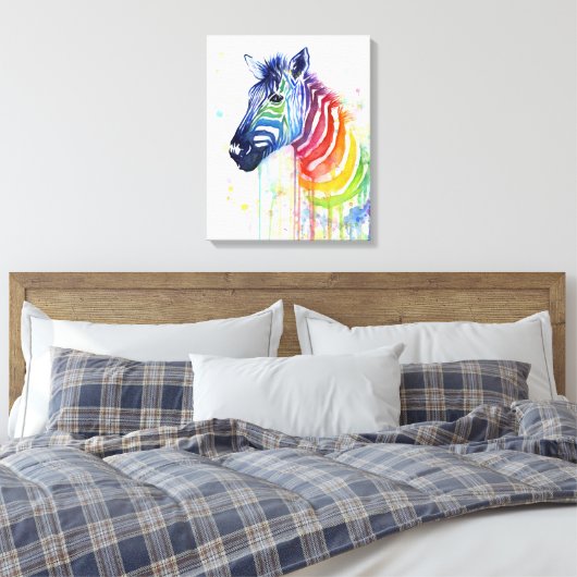 Zebra Waterverf Rainbow Art Schilderij Canvas Prin Afdruk (Insitu (Slaapkamer))