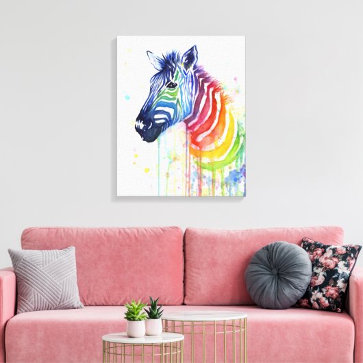 Zebra Waterverf Rainbow Art Schilderij Canvas Prin Afdruk (Insitu (Woonkamer))