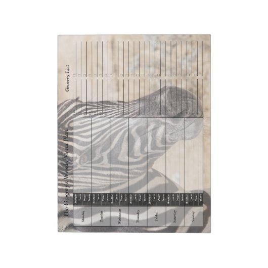 Zebra Wekelijkse aangepaste maaltijdplanner Notitieblok (Linkerzijde)