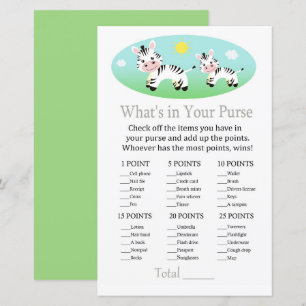 Zebra What's in your purse spel baby shower