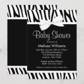 Zebra White Printed Bow Baby shower Invitation Kaart (Voorkant / Achterkant)