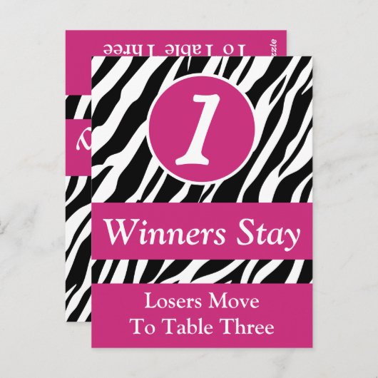 Zebra Wild Animal Print Bunco Tafelnummer Kaart #1 (Voorkant / Achterkant)