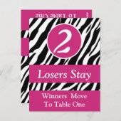 Zebra Wild Animal Print Bunco Tafelnummer Kaart #2 (Voorkant / Achterkant)