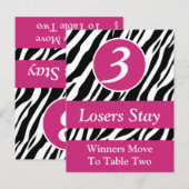 Zebra Wild Animal Print Bunco Tafelnummer Kaart #3 (Voorkant / Achterkant)