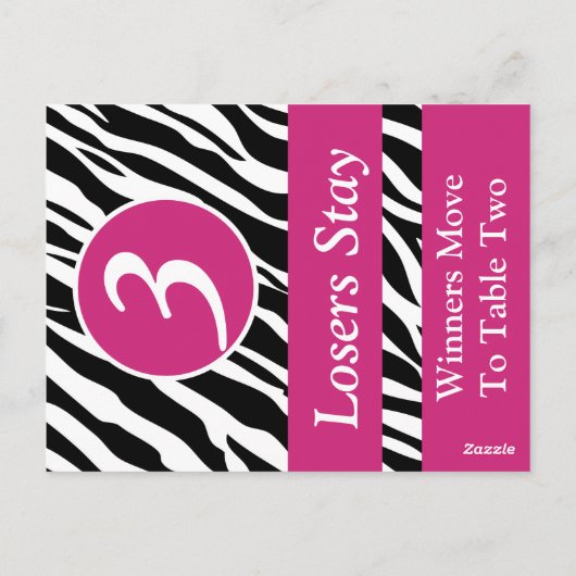 Zebra Wild Animal Print Bunco Tafelnummer Kaart #3 (Achterkant)