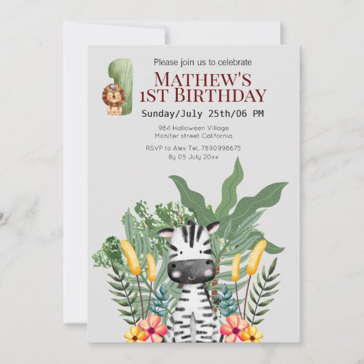  zebra Wilde dieren l Safari 1e verjaardag Kaart (Voorkant)