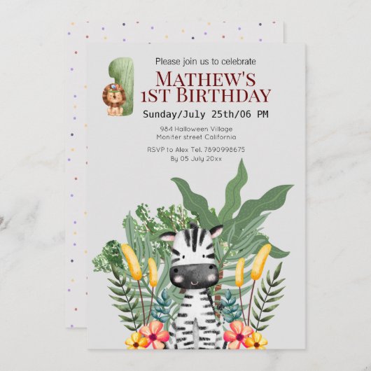 zebra Wilde dieren l Safari 1e verjaardag Kaart (Voorkant / Achterkant)