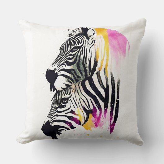 Zebra Wilde Natuur Dierlijke Kleuren Kunst Schilde Kussen (Voorkant)