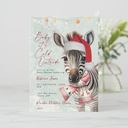 zebra Winter baby shower uitnodiging (Staand voorkant)
