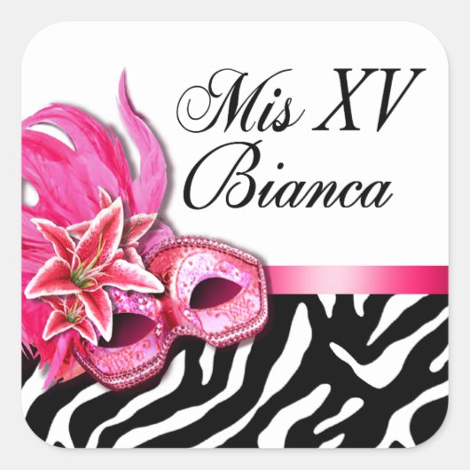 Zebra & Witte Masquerade Quinceañera Sticker (Voorkant)