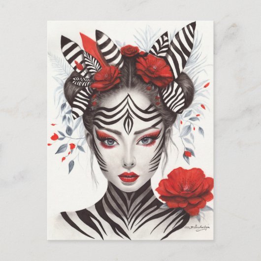 Zebra Woman - Bekroonde Pop Art Briefkaart (Voorkant)