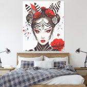 Zebra Woman - Bekroonde Pop Art Canvas Afdruk (Insitu (Slaapkamer))