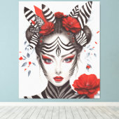Zebra Woman - Bekroonde Pop Art Canvas Afdruk (Insitu (Houten vloer))