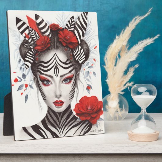 Zebra Woman - Bekroonde Pop Art Fotoplaat (Zijkant)