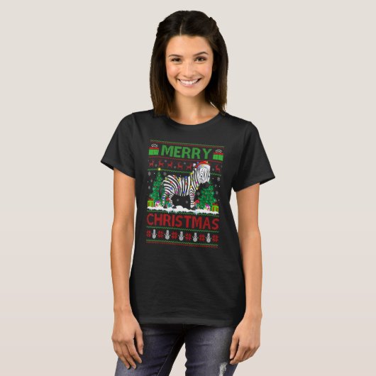 Zebra   Xmas Tree Lights Ugly Santa Zebra Christma T-shirt (Voorkant volledig)
