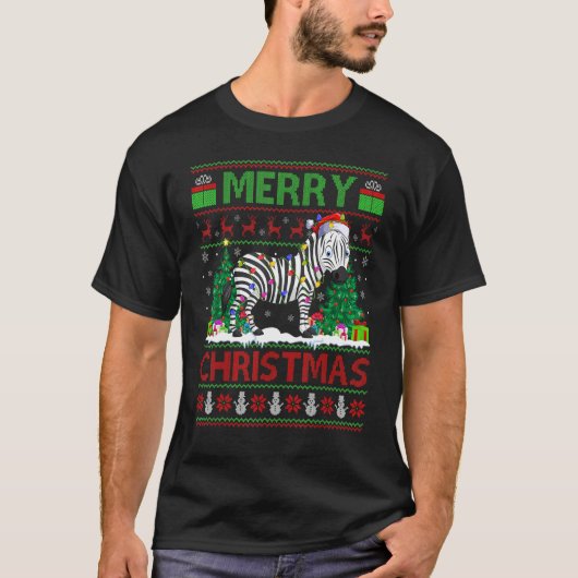 Zebra   Xmas Tree Lights Ugly Santa Zebra Christma T-shirt (Voorkant)