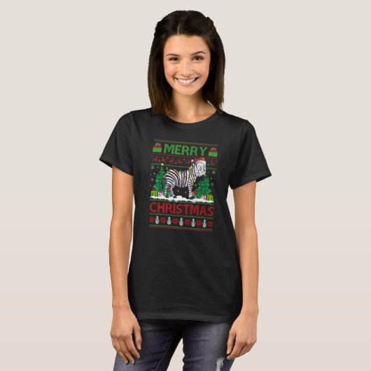 Zebra  Xmas Tree Lights Ugly Santa Zebra Christmas T-shirt (Voorkant volledig)