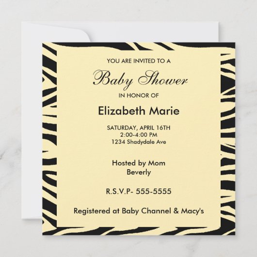 Zebra Yellow Baby shower Boy Kaart (Achterkant)