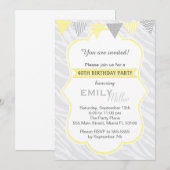 Zebra Yellow Grey 40th Birthday Party Invitation Kaart (Voorkant / Achterkant)