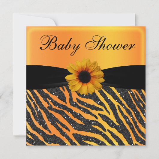 Zebra, Zonnebloem Dierendruk Glitter Baby shower Kaart (Voorkant)