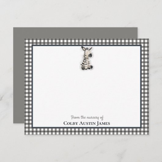 Zebra Zwart Baby shower Dank u Notitiekaartje (Voorkant / Achterkant)