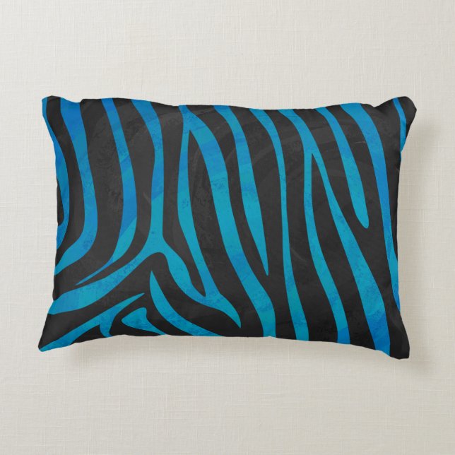 Zebra, zwart en blauw afdrukken decoratief kussen (Achterkant)