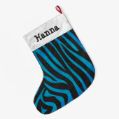 Zebra, zwart en blauw afdrukken grote kerstsok (Achterkant (Hangend))