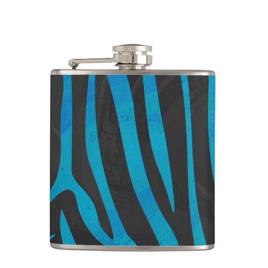 Zebra, zwart en blauw afdrukken heupfles (Voorkant)