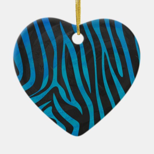 Zebra, zwart en blauw afdrukken keramisch ornament (Voorkant)