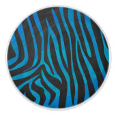 Zebra, zwart en blauw afdrukken keramische knop (Voorkant)
