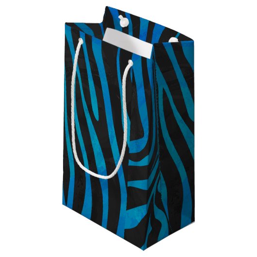 Zebra, zwart en blauw afdrukken klein cadeauzakje (Voorkant Gekanteld)