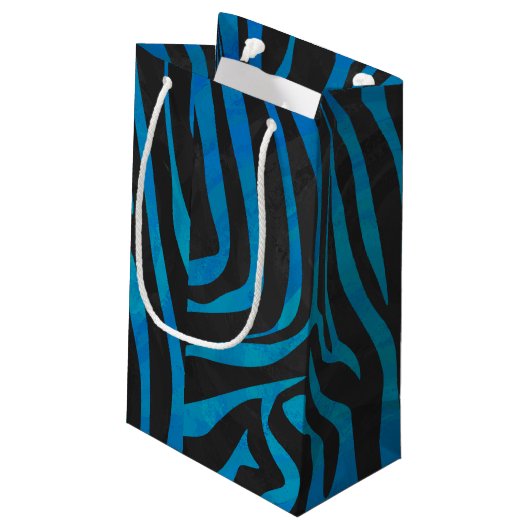 Zebra, zwart en blauw afdrukken klein cadeauzakje (Achterkant Gekanteld)