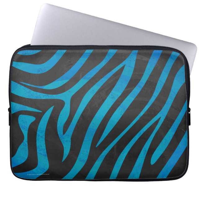 Zebra, zwart en blauw afdrukken laptop sleeve (Voorkant)