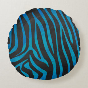 Zebra, zwart en blauw afdrukken rond kussen
