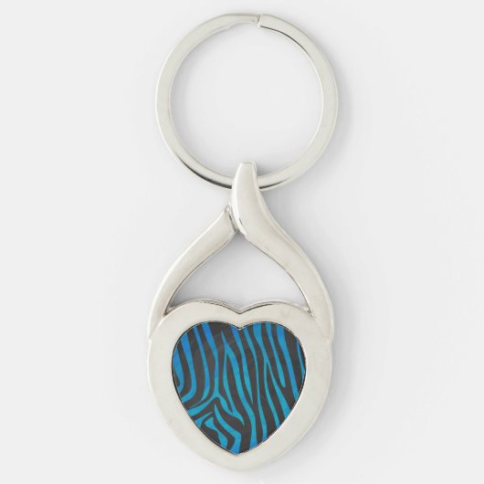 Zebra, zwart en blauw afdrukken sleutelhanger (Voorkant)