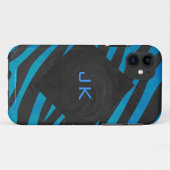 Zebra zwart en blauw met monogram Case-Mate iPhone case (Achterkant (horizontaal))