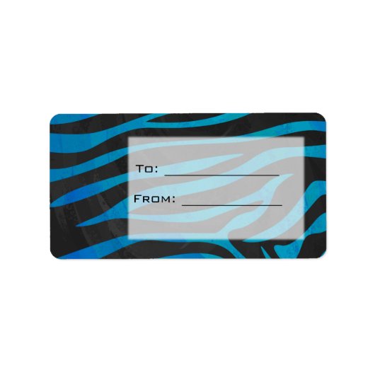 Zebra zwart en blauw met monogram etiket (Voorkant)