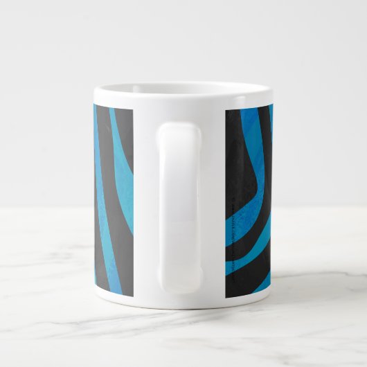 Zebra zwart en blauw met monogram grote koffiekop (Achterkant)