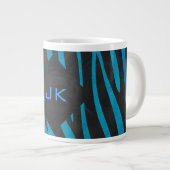 Zebra zwart en blauw met monogram grote koffiekop (Voorkant rechts)
