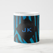 Zebra zwart en blauw met monogram grote koffiekop (Voorkant)