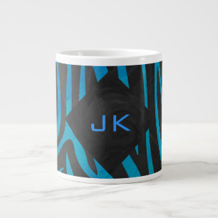 Zebra zwart en blauw met monogram grote koffiekop
