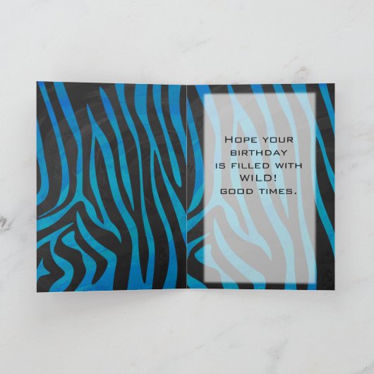 Zebra zwart en blauw met monogram kaart (Binnen)
