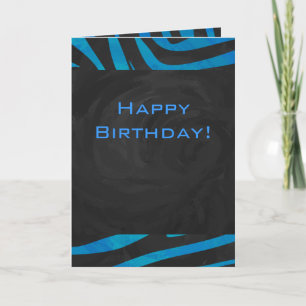 Zebra zwart en blauw met monogram kaart