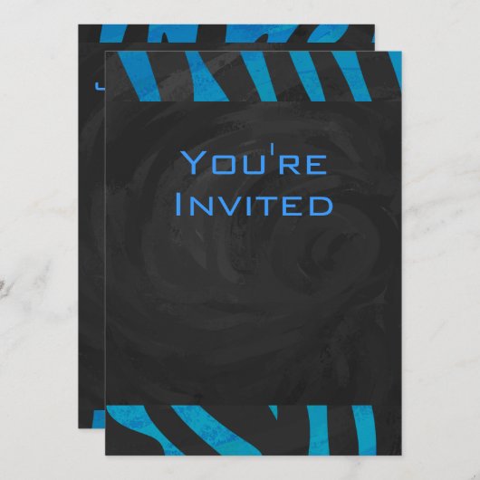 Zebra zwart en blauw met monogram kaart (Voorkant / Achterkant)