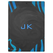 Zebra zwart en blauw met monogram klembord (Achterkant)