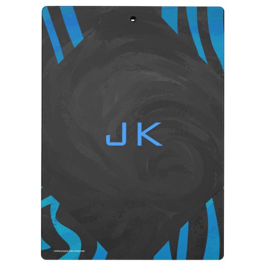 Zebra zwart en blauw met monogram klembord (Achterkant)