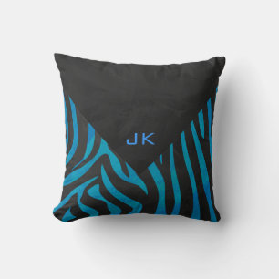 Zebra zwart en blauw met monogram kussen