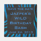 Zebra zwart en blauw met monogram magneet (Voorkant)